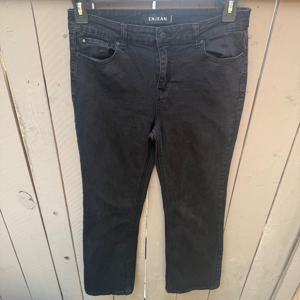 Enjean Womens 13 Black Straight Leg Stretch Denim Jeans WORK CASUAL RESTAURANT